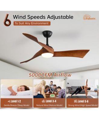 52-inch Black Modern 3 Blades Ceiling Fan Light with Remote Control Support Six Speed Ajustable