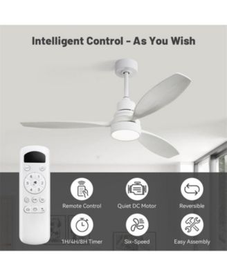52-inch Simple and Grand Style White 3-Blade Ceiling Fan with Remote Control and Light Source