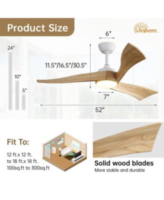 52-inch White Modern 3 Blades Ceiling Fan Light with Remote Control Support Six Speed Ajustable