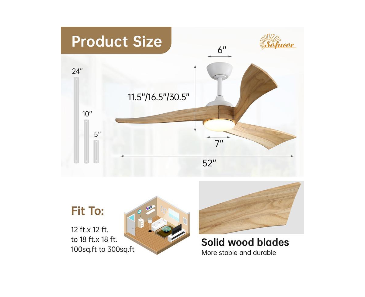 52-inch White Modern 3 Blades Ceiling Fan Light with Remote Control Support Six Speed Ajustable