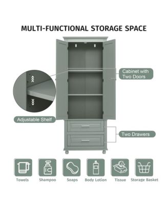 Tall Storage Cabinet with Two Drawers Grey Freestanding Organizer for Bathroom Office Living Room or Bedroom