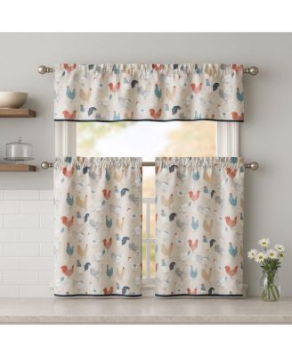 3 Piece Cafe Rod Pocket Autumn Country Rooster Kitchen Curtain Tier and Valance Set