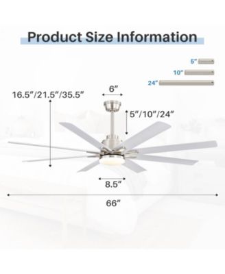 66 Inch 8 Blade Ceiling Fan with Intelligent Remote Control, App Timing Function