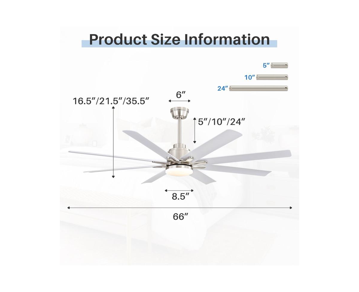 66-inch Modern Sand Nickel 8-blade Ceiling Fan with Intelligent Remote Control and App Timing Function for Various Indoor Layouts