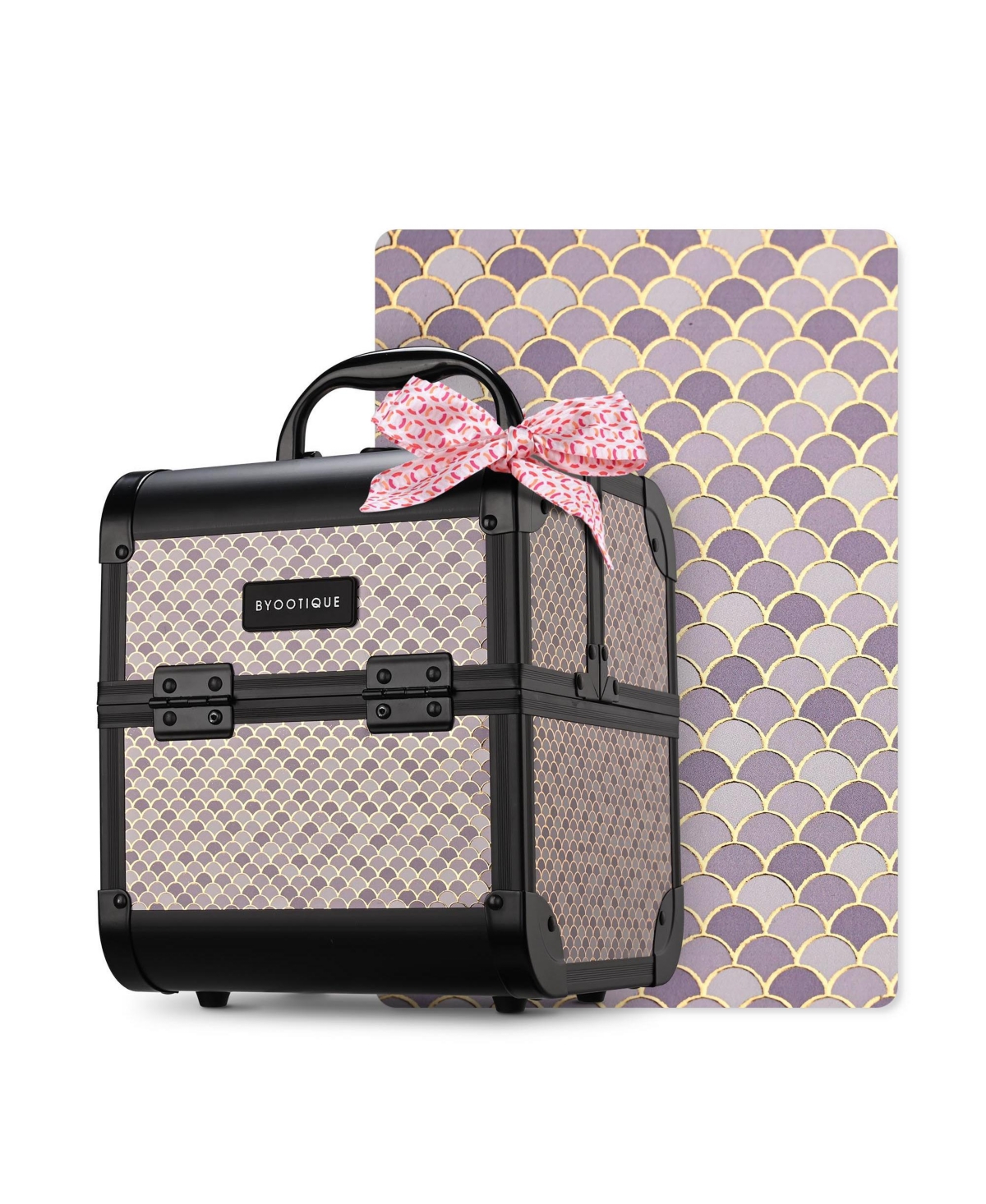 Byootique Makeup Train Case with Mirror Cosmetic Organizer Art Deco Graphite