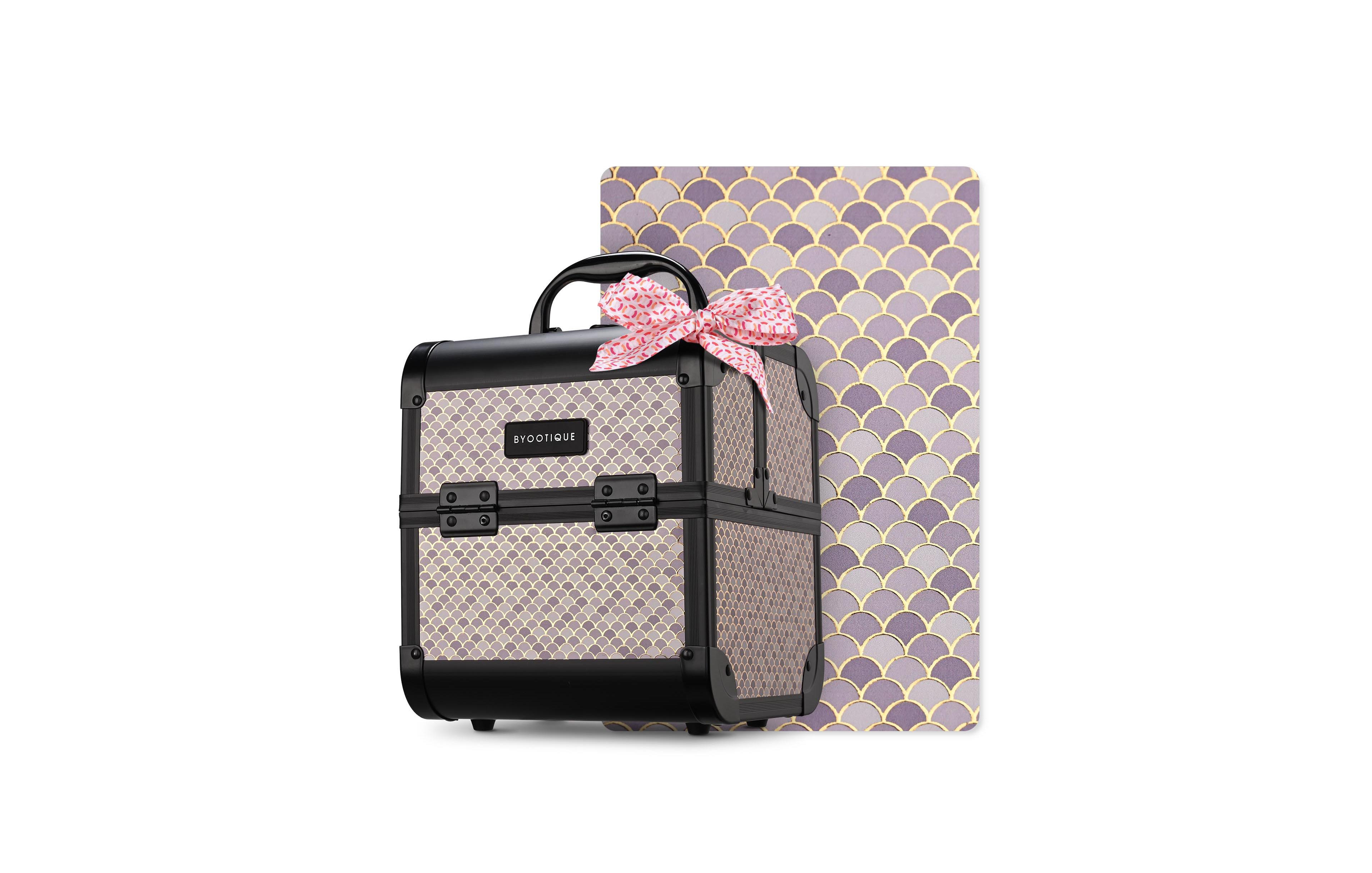 Byootique Makeup Train Case with Mirror Cosmetic Organizer Art Deco Graphite