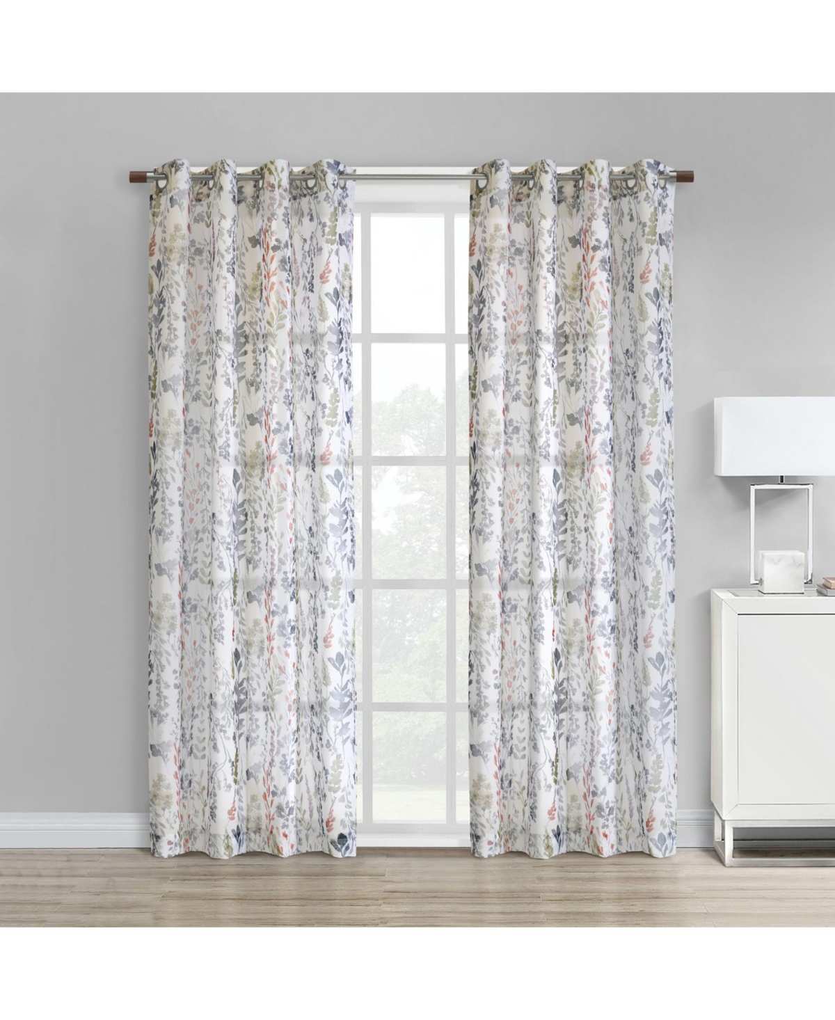 Habitat 100% Polyester Audrey Sheer Grommet Floral Faux Linen Curtain Panel 52" x 63" Multi