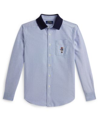 【美品】RALPH LAUREN Polo Bear Oxford Shirt Polo Ralph Lauren Boys 8-20 Polo Bear Oxford Knit-Collar Shirt