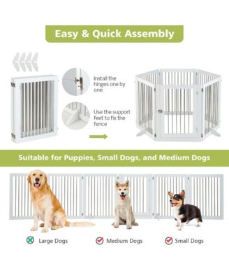 6-Panel Freestanding Dog Gate Foldable Walk-Through Playpen w/ 4 Support Feet