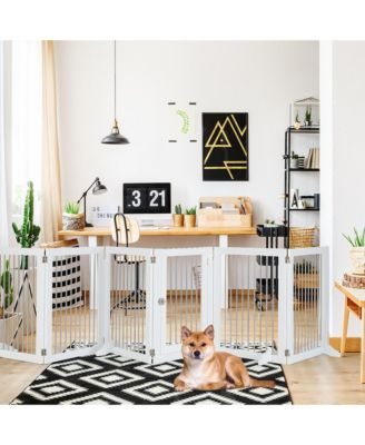 6-Panel Freestanding Dog Gate Foldable Walk-Through Playpen w/ 4 Support Feet