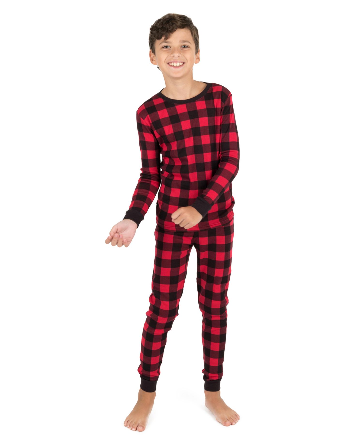 Kids Two Piece Cotton Plaid Holiday Pajamas