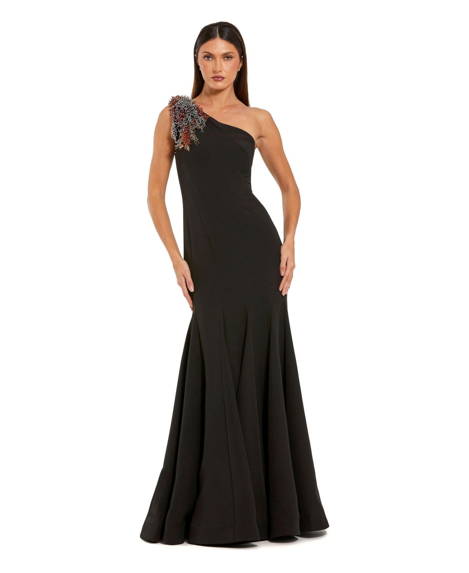 Women's Crepe One Shoulder Mermaid Gown With Beading