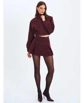 Women's Faryn Mahogany Faux Suede Pleated A-Line Mini Skirt