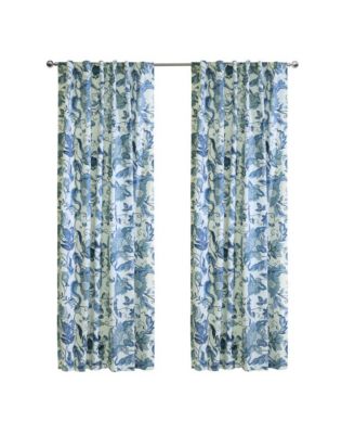 Jacobean Garden Jacobean Print Design Light Filtering Dual Header Curtain Panel 52" x 63" Blue