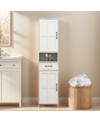 Slim Floor Standing Bathroom Cabinet with Double Doors for Narrow Tall Storage and Organization