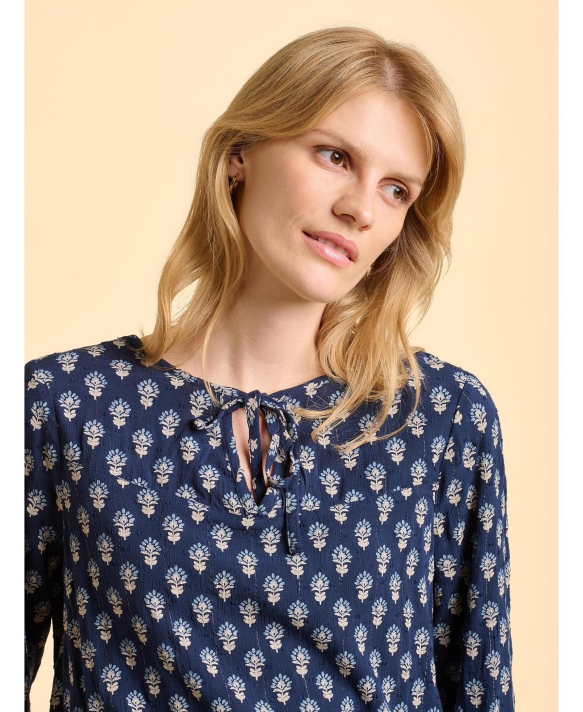 Brakeburn Women's Juliette Long Sleeve Tie Neck Blouse