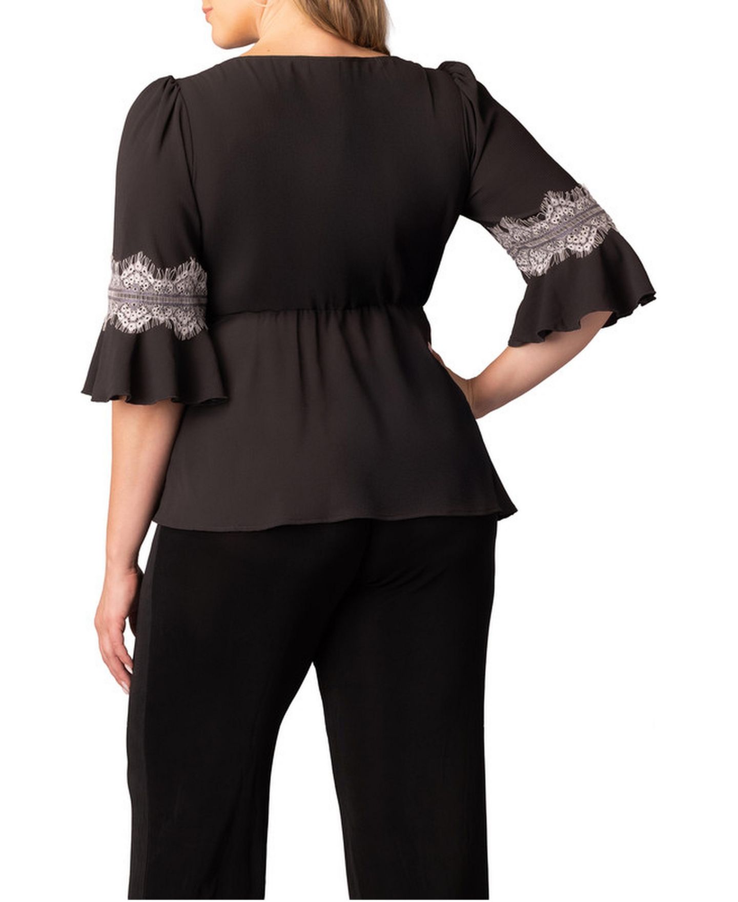 Женский топ Kiyonna Plus Size Chateau Lace Trim Peplum, цвет: Чёрный — фото 2