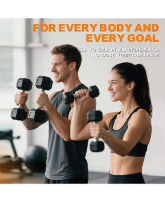 Rubber Hex Dumbbell Set with Rack - 550LB Capacity, Chrome Handles