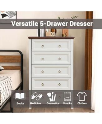 5 Drawers Dresser Chest for Bedroom Wood Rustic Tall Chest of Drawers Organizer for Bedroom Living Room and Hallway