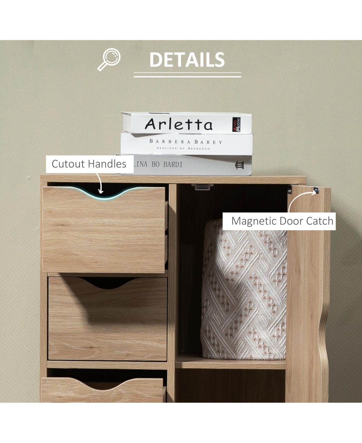 Airsurfer Freestanding Storage Cabinet Bathroom Floor Cabinet with 4 Drawers and Door Modern Bathroom Storage Organizer