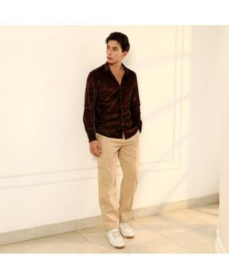 Men's Chocolate Brown Solid Velvet Shirt