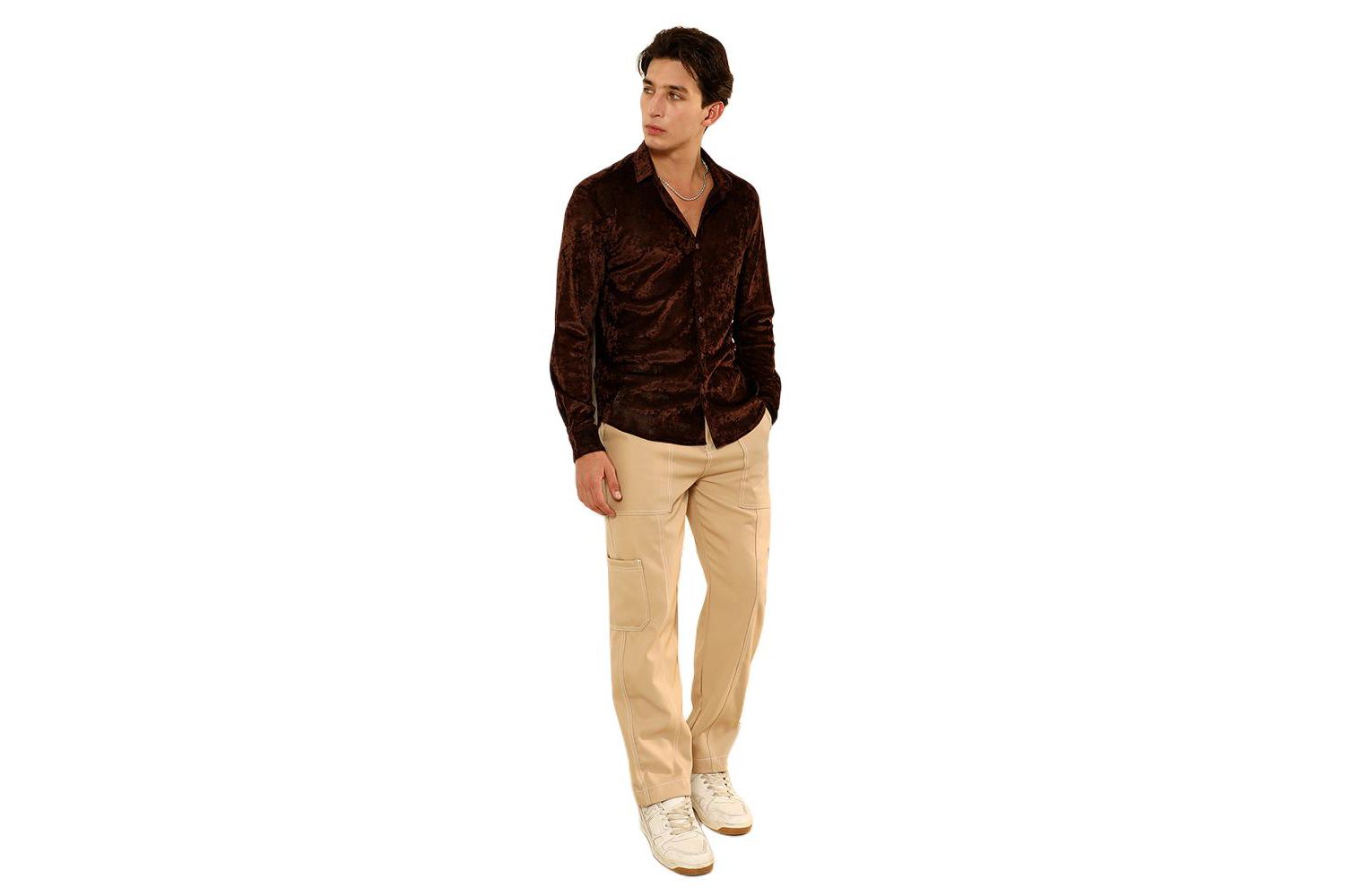 Men's Chocolate Brown Solid Velvet Shirt