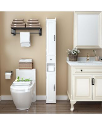 67.51 Inch Tall Bathroom Storage Cabinet with Adjustable Shelves Freestanding Cabinet with Anti-Tip Open Compartments for Small Spaces White