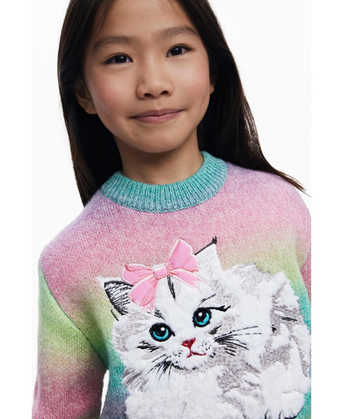 Desigual Girls's Rainbow cat sweater