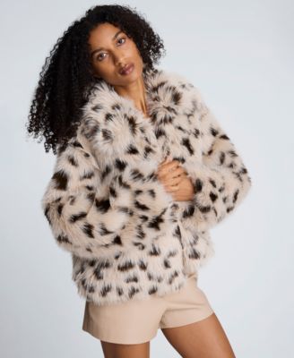 Women's Faux Fur Cropped Long-Sleeve Coat Jacket