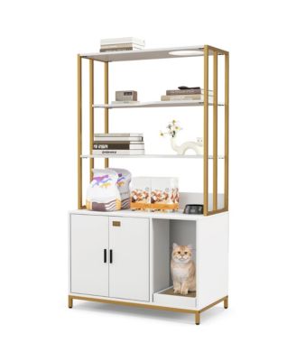 61'' Cat Litter Box Enclosure w/ Storage 3-tier Shelves Side Entrance