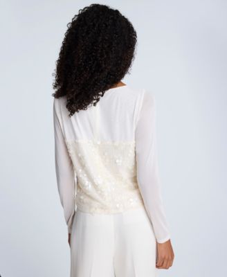Women's Paillette Mesh Long-Sleeve Top