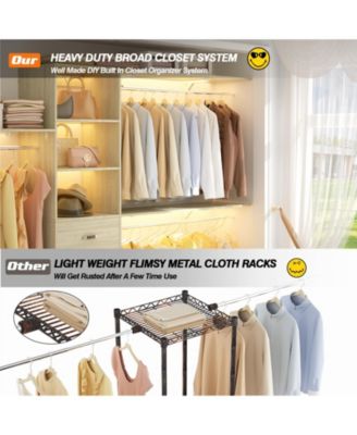 120&#39;&#39; Heavy Duty Closet Organizer System with 3 Wooden Drawers, 10FT Walk-in Closet Organizer with 3 Shelving Towers