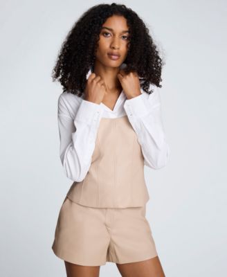 Women's Solid Poplin Y-Neck Long-Sleeve Shirt