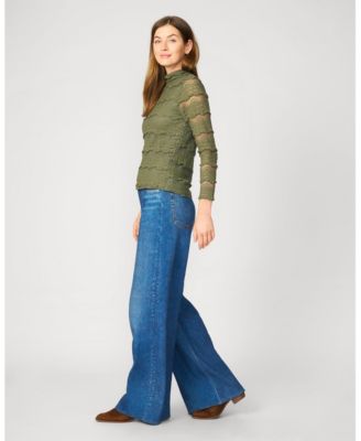 Women's Ruffle Lace Stretch Mock Neck Top