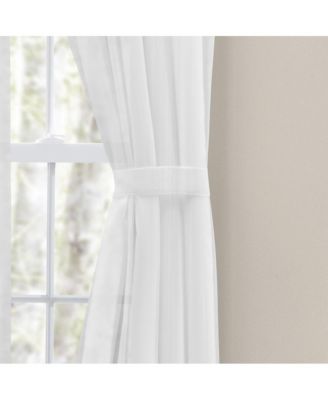 Shadow Stripe Tailored Curtain Panel Pair for Windows with Ties 80" x 45" White