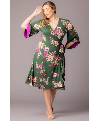 Plus Size Gemini Wrap Dress with Contrast Lined Sleeves
