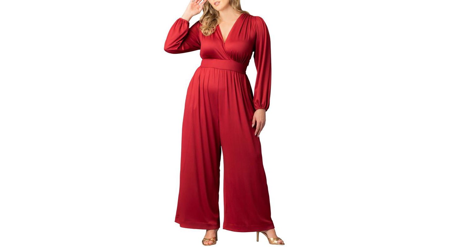 Plus Size Brigitte Long Sleeve Wide Leg Jumpsuit