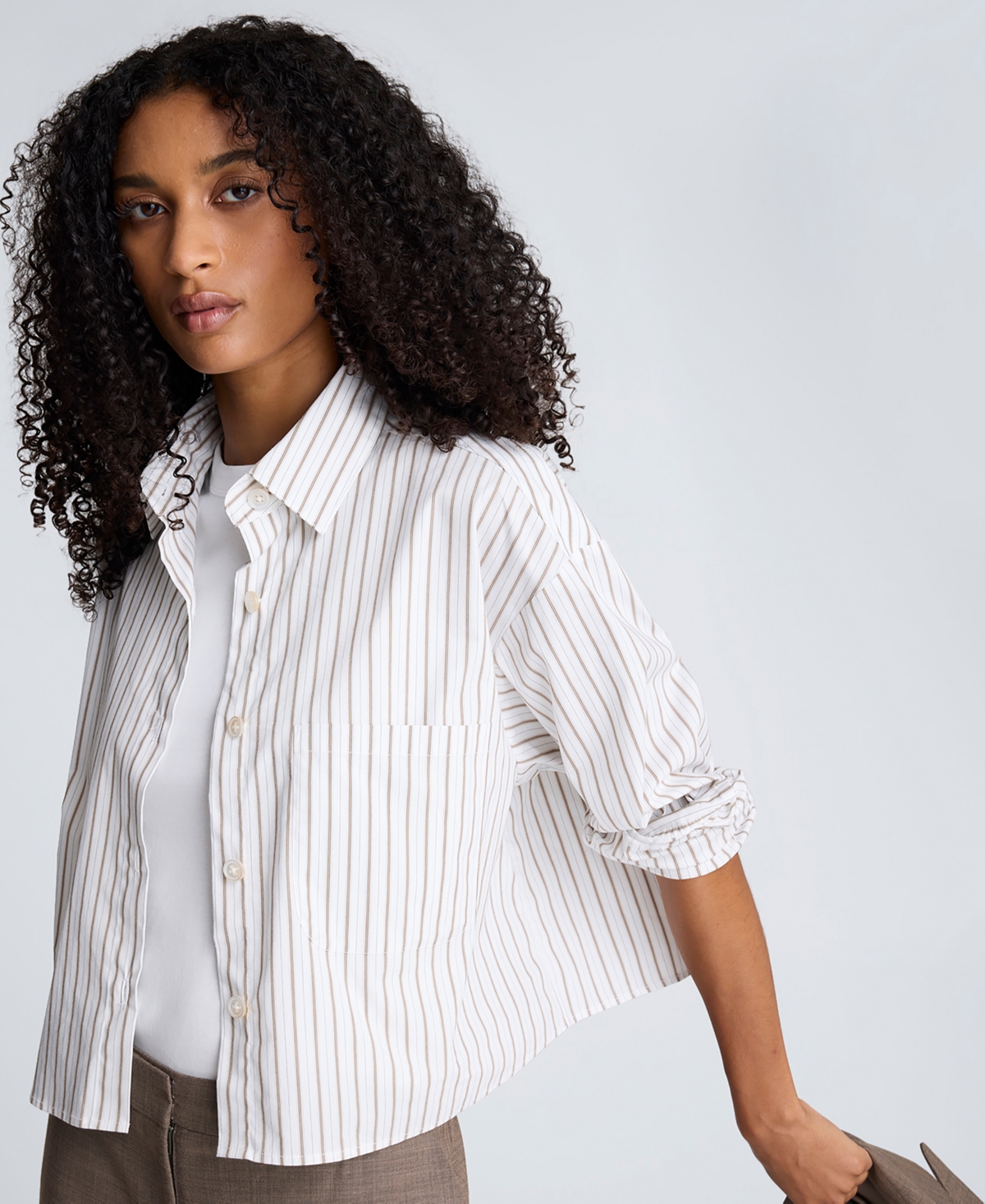 Kenneth Cole Women's Stripe Button-Front Crop Shirt