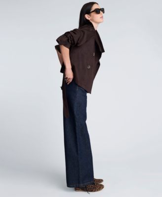 Women's Faux Suede Cropped Belted Trench Jacket