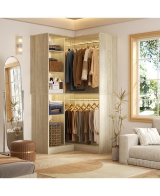 Freestanding Corner Closet System with 8 Shelves and 2 Hanging Rods, 36-Inch Closet Organizer for Bedroom