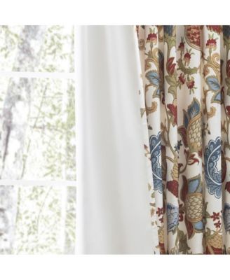 Ellis Cambridge Lined Jacquard Pinch Pleat Jacobean Floral Print Multicolor Drapery 2-Piece Curtain Panels, 48W x 72L
