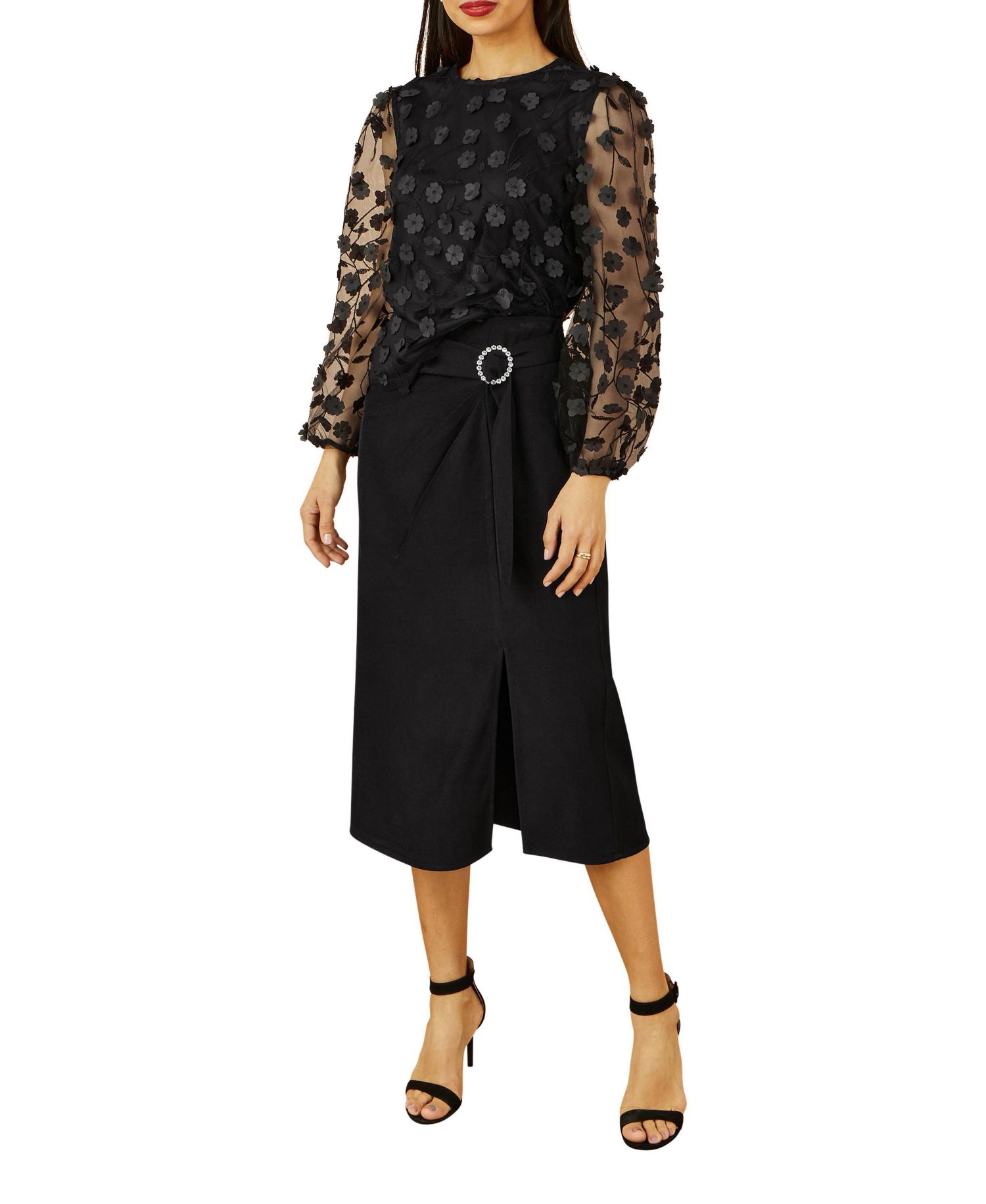 Women's Long Sleeve Sheer Floral Top