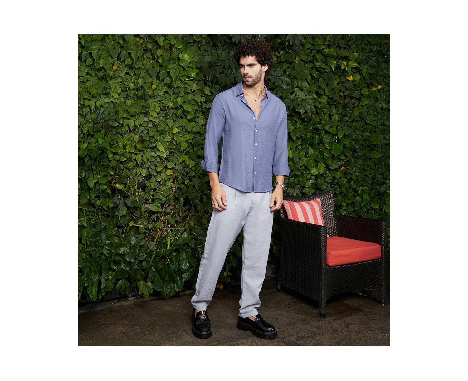 Men's Cornflower Blue Breezy Wrinked Relaxed Shirt