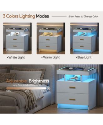 1 PC Wood Smart LED Nightstand with Charging, Auto Sensor & 2 Drawers -  Nightstand