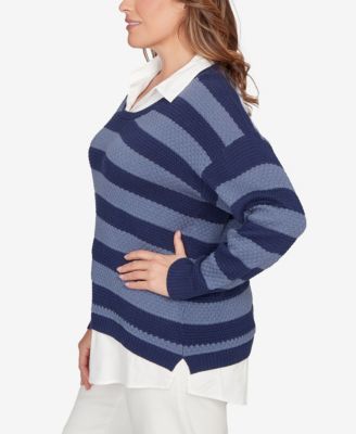 Plus Size Bi-Color Stripe Two-fer Sweater