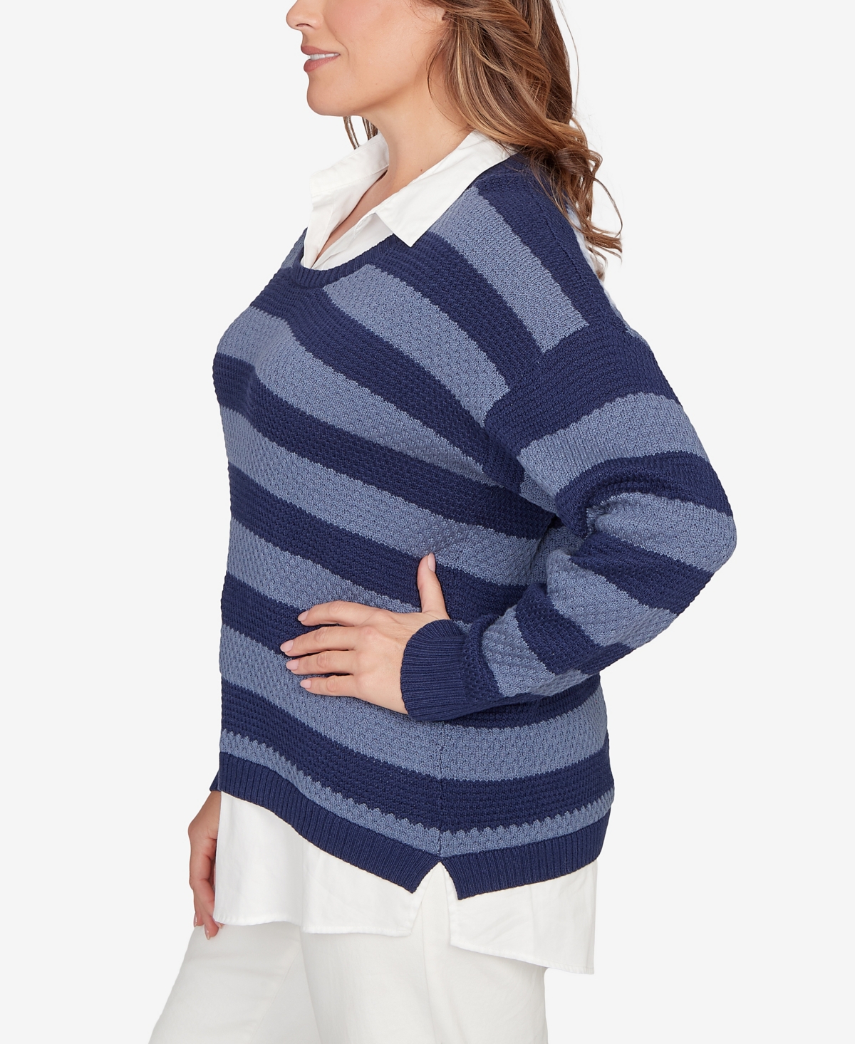 Hearts Of Palm Plus Bi-Color Stripe Two-fer Sweater