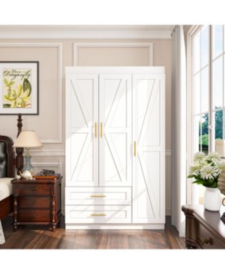  Freestanding   Wood   Hanging Rod & Shelves Bedroom Armoire