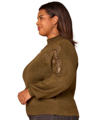 Plus Size Long Blouson Sleeve Mock Neck Sweater