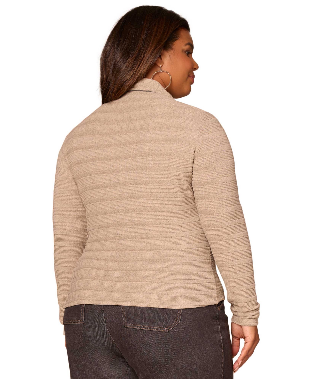 Democracy Plus Size Long-sleeve Asymmetrical Side Ruching Top In Brown