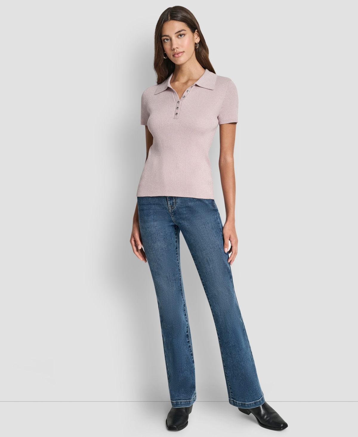 Dkny Jeans Women's Slim Fit Ribbed Polo Sweater In Pink